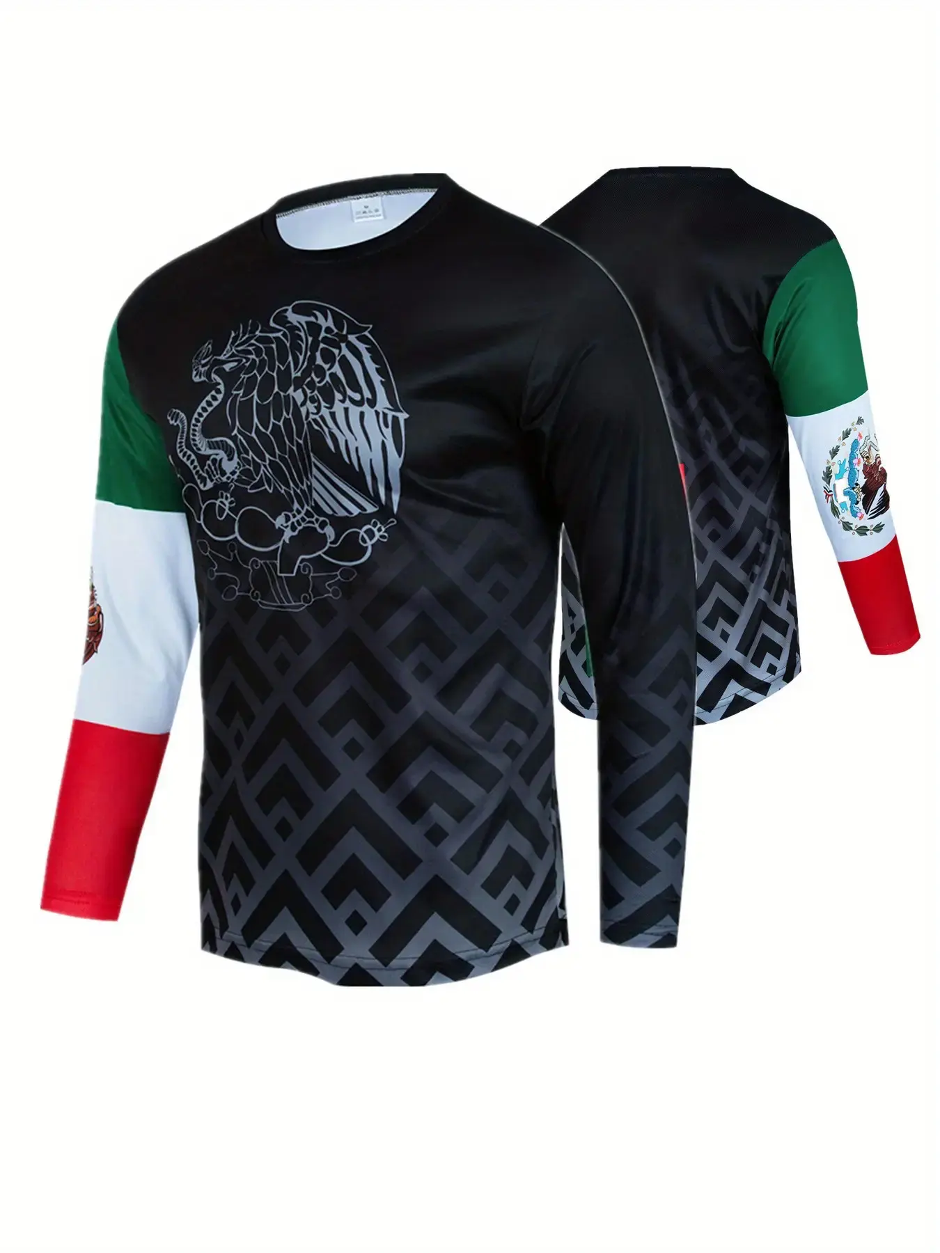 Men's Mexican Culture Cycling Jersey, Cyclist Jersey, Aztec/maya Print Long Sleeve Shirt, Breathable Athletic Top, Breathable Sports Top, Sporty Sports Top, High Elastic Breathable Fabric, Sports Clothing, Ideal for Outdoor Riding & Daily Wear