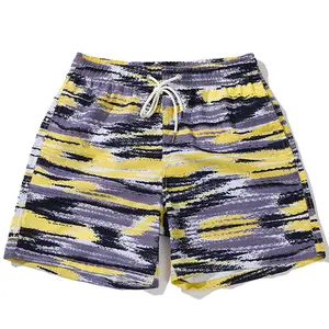 Men's Summer New Striped Drawstring Shorts, featuring an artistic graffiti style. The drawstring waist adjustment combines with brushstroke stripe printing, perfect for men who appreciate artistry while on the beach or out for casual street style.