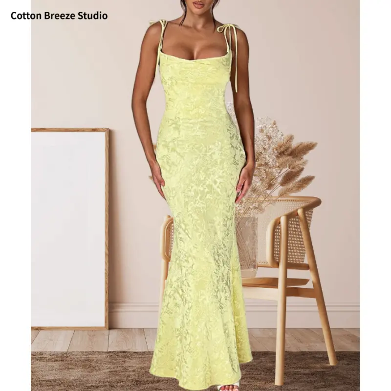 Women's Solid Color Formal Wear Prom Dress - Elegant Sleeveless Tie-Back, New Summer Bodycon Fishtail Long Dress with Unique Backless, Waist-Cinching Design, Prom Dresses