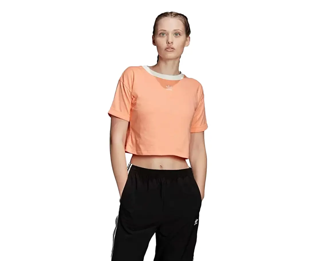 Adidas Originals Women's Fitted Short-Sleeve Crop Ringer Shirt - Casual, Streetwear, Basic Active Top for Women