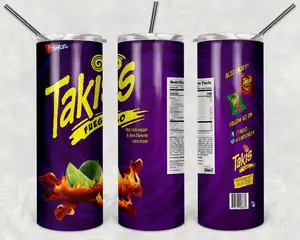 Takis Bag Theme Chips Tumbler 20 oz Insulated Cup Drinkware Flasks Lid Reusable Stainless Steel Straw Boyfriend Girlfriend Mother Father Dad Mom Gift