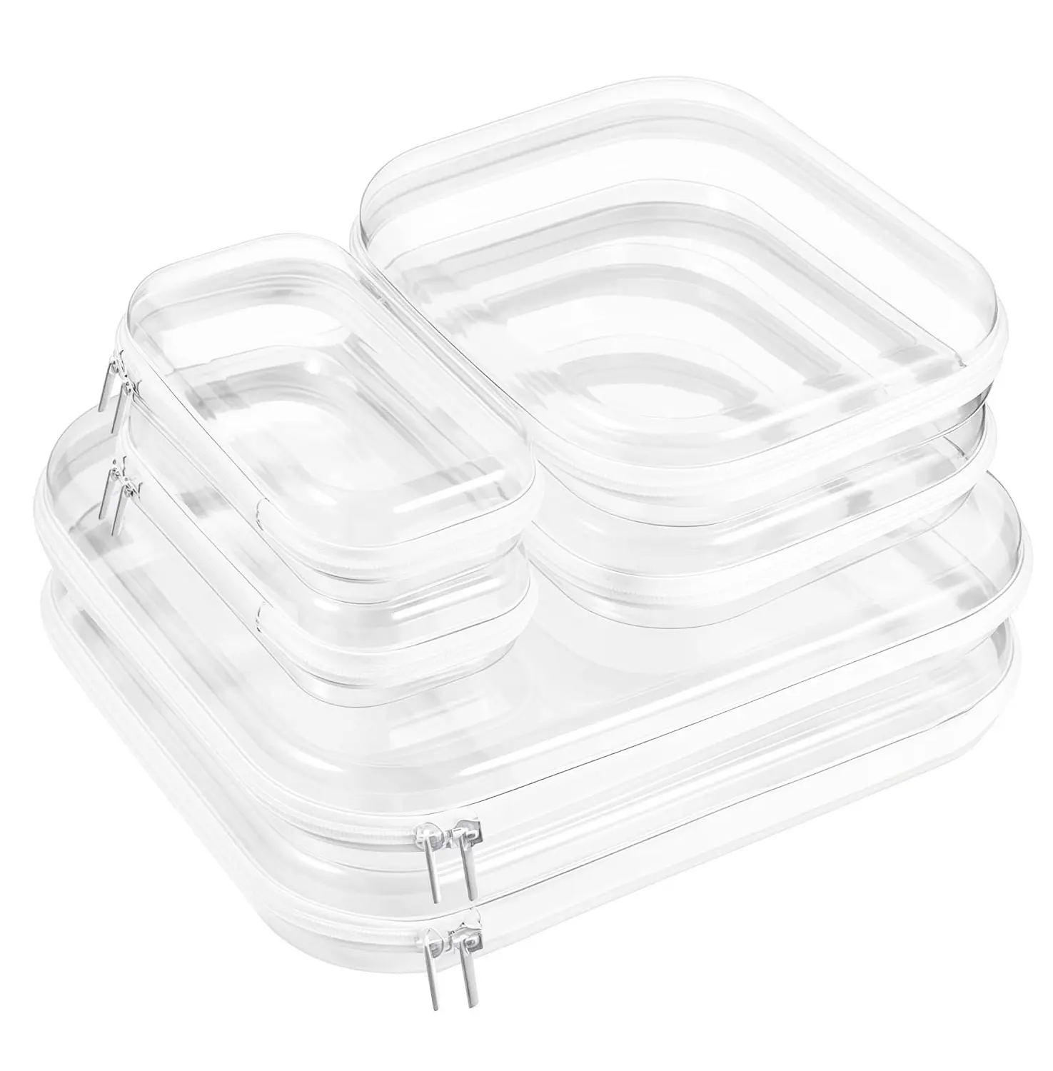 6 Pack Clear Hard Shell Zipper Case, Portable Travel Makeup & Toiletry Organizer, Zippered Toy Storage, Pencil Case, Toy Storage Box, Waterproof and Dustproof Hard Plastic Cosmetic Storage Bag, Travel Transparent Zipper Storage Box, Valentine's Day Gifts