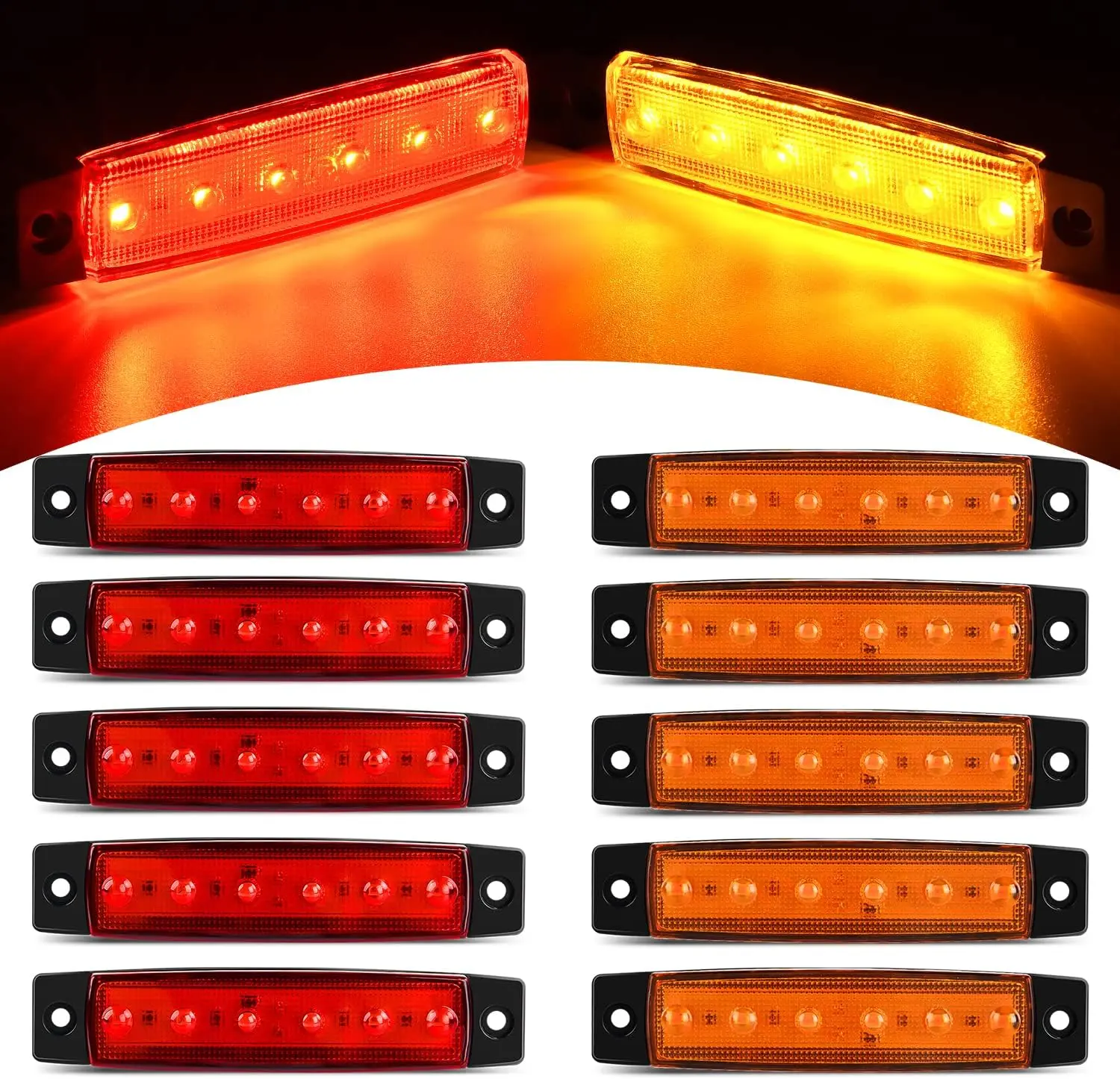 Nilight 10 PCS 3.8in 6 LED Amber-Red Side Marker Kit, LED Car Lights, Trailer Light Kit for Truck, RV, Clearance & Indicator Use on Cab Interior Led Carlights