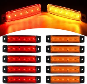 Nilight 10 PCS Amber Red 3.8” 6 LED Amber Side Marker Light Indicator Light Rear side Marker Light for Truck Trailer RV Cab Boat Bus Lorry LED Marker Light Clearance Light