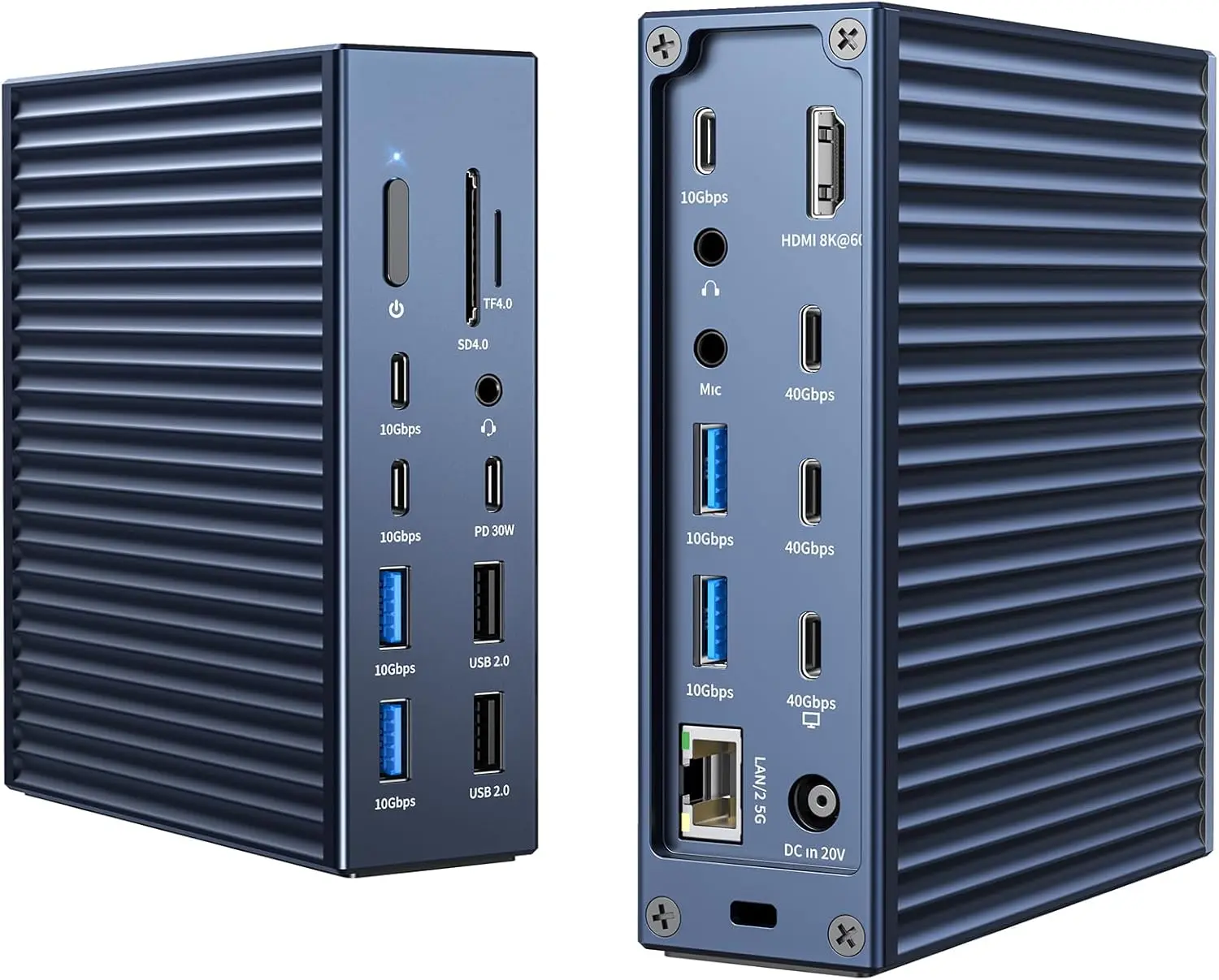 ACASIS Thunderbolt 4 Dock (40Gbps) for MacBook M1/M2/M3 Pro/Max | 21-in-1 Dual 8K@60Hz HDMI, 2.5GbE, UHS-II SD/TF 4.0, 10Gbps USB-C/A 3.2 Gen2, 3.5mm Audio | Studio/Office Dock