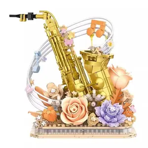 Everlasting Flower Instrument Series Saxophone Assembled Educational Building Block Toy for Girls Creative Desktop Decoration Best Festivals Gift Creative Violin Bass Guitar Magnetic Blocks DIY Roses Bouquet Set