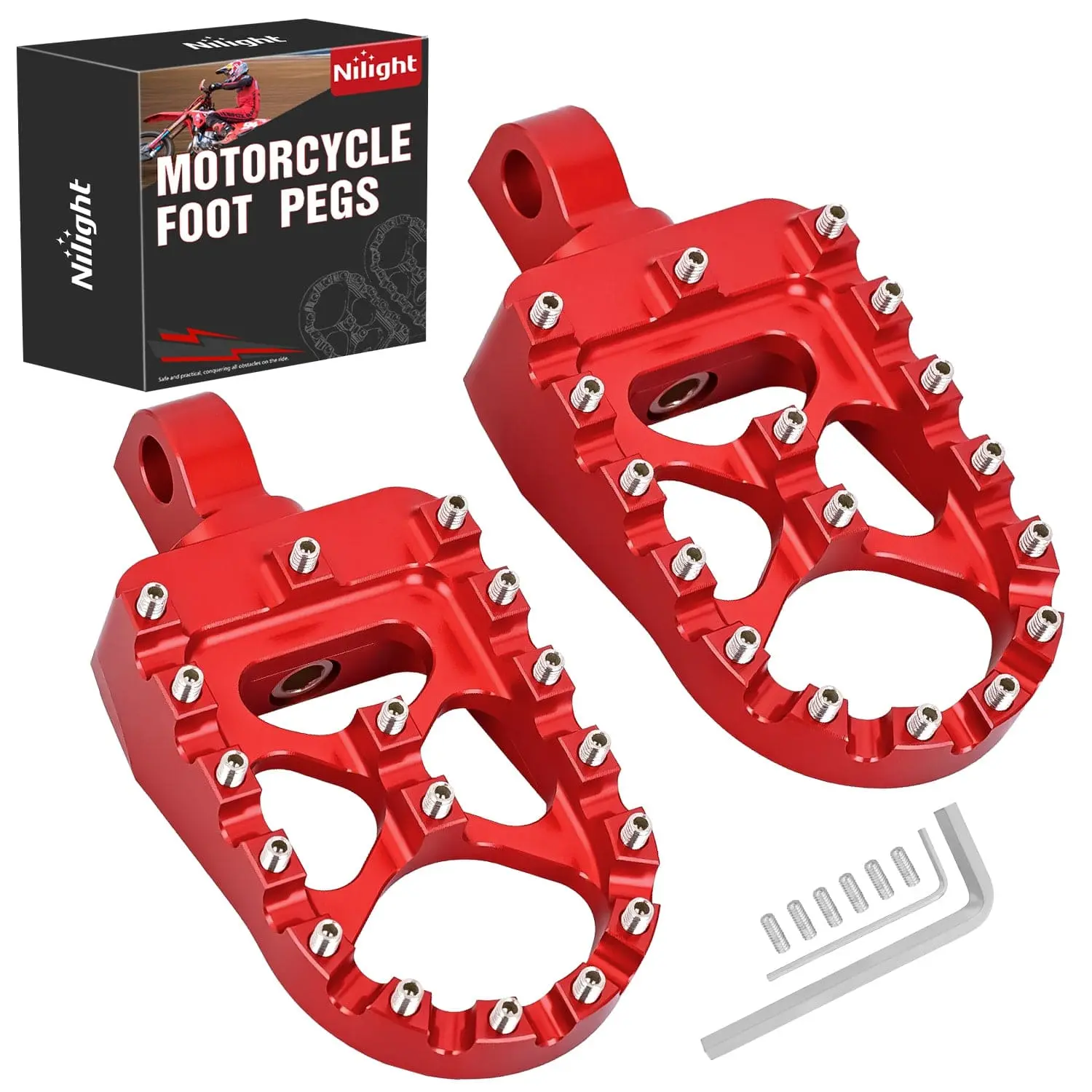Nilight Motorcycle Foot Pegs Dirt Bike Footpegs Fit for Harley Dyna 1993-2017 Fatboy 1990-2017 Iron 883 2009-2017 Sportster 883 360° Rotating CNC Foot Pegs Heavy Duty Aluminum Alloy Peg Pedal, Red, 88Mm