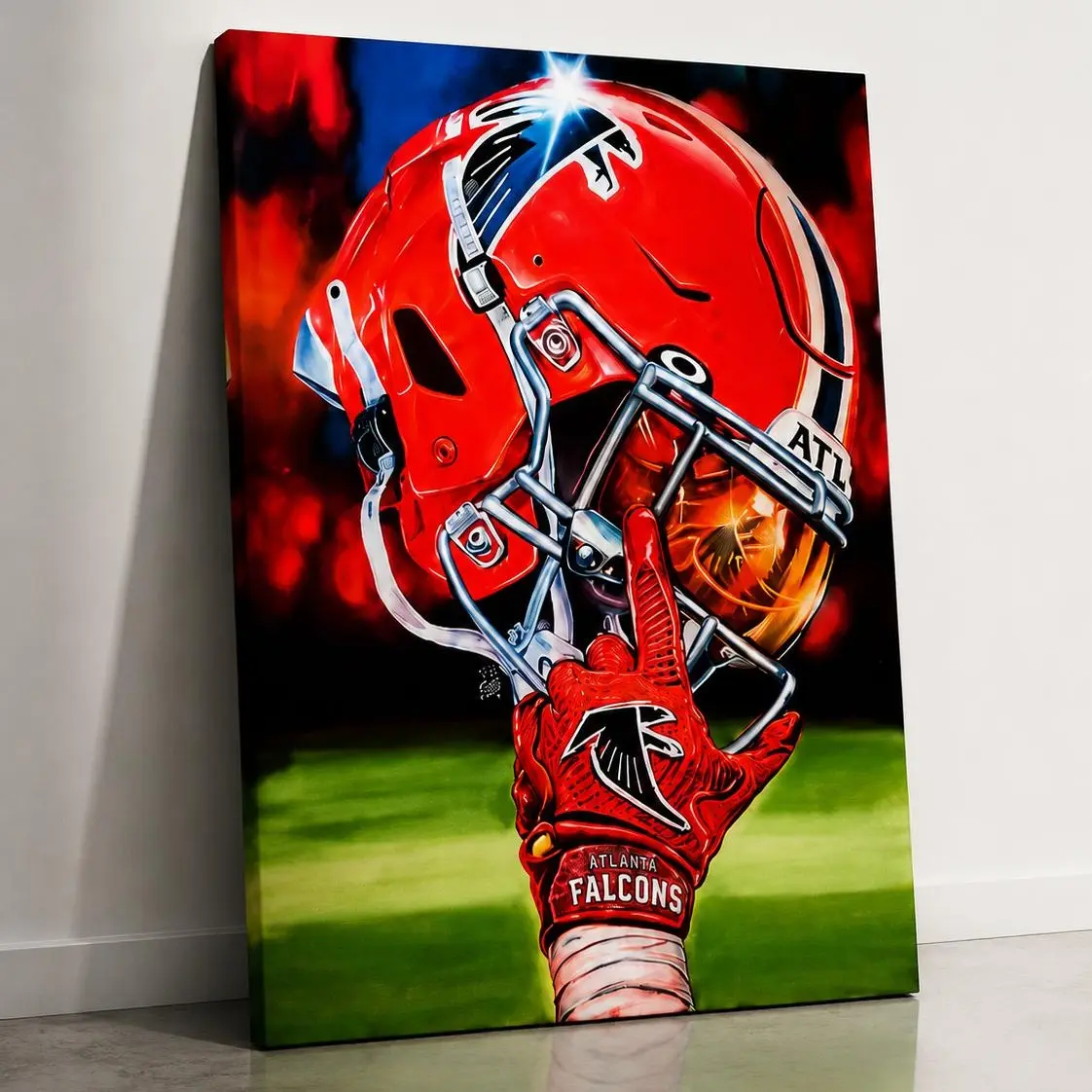 Atlanta Falcons Football Canvas Wall Artwork - Vibrant Red Helmet Poster Print, Wood-Framed Multi-Size Sports Decor for Men's Room, Football Fan Gift, Men's Room Decor, Wood Frame
