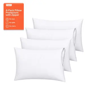 Zippered Ultra Soft Standard Size Pillow Protectors, Set of 4 Breathable Covers - 100% Protection Against Stains, Dust, Dirt - Machine Washable (White)