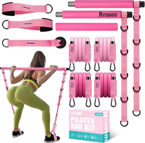 Pilates Bar Kit with Resistance Bands, Upgraded Multifunctional Screw Yoga Pilates Bar with Metal Adjustment Buckle, Portable Home Gym Pilates Bar for Women Full Body Workout Equipment Pink,Best Valentine's Day Gifts for Moms/Girls