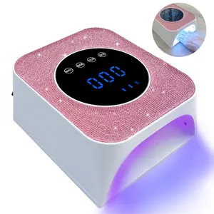 Belovedone UV Nail Lamp, 72W Rechargeable LED Gel Nail Light Dryer for Gel Polish 4 Timer Modes Cordless Bling Pink Diamond Rhinestones for Salon & Home