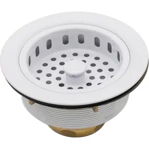A214-50 3-1/2" Post Style Large Kitchen Sink Basket Strainer, Powder Coat White