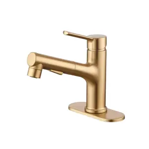 Bathroom Sink Faucet with Pull Out Sprayer Single Handle Modern Bathroom Basin Faucet Solid Brass Faucet for with Bathroom Sink Deck Plate 1 Hole with Cover Plat