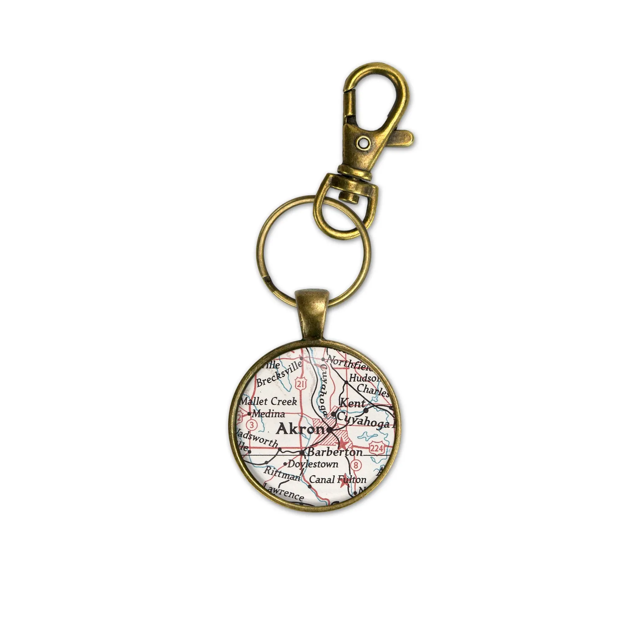 Akron Ohio Map Keychain Gift • Travel Keepsake • Vintage Map Keyring