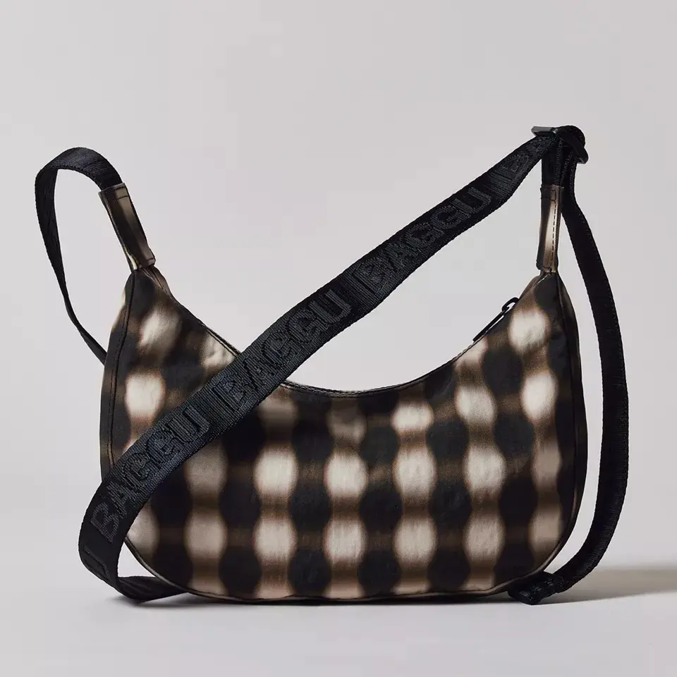 BAGGU Small Nylon Crescent Bag - Compact & Organized with Internal Zippered Pocket Key Leash & Adjustable Strap 100% Recycled Nylon