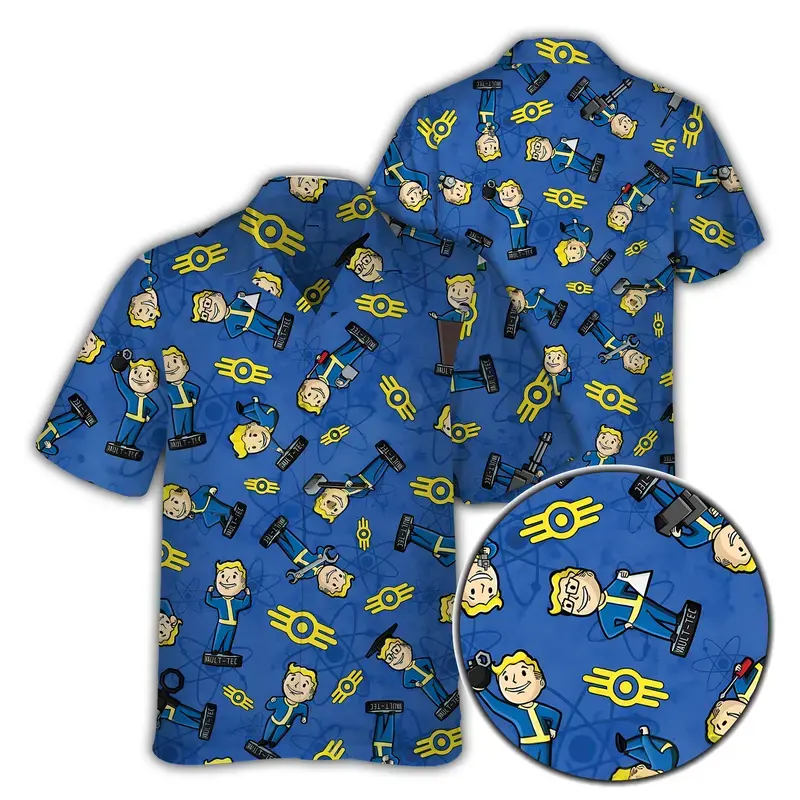 Fallout Nuclear 2 Summer_ Hawaiian Shirt, Hawaiian Aloha Shirts, Summer Gift for Him, Vintage Hawaii Beach Shirt, Aloha Shirt,greatwave Shirt