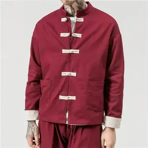 2025 Chinese retro jacket men's autumn long sleeved Tang suit Chinese collar button jacket Oriental cotton kung fu shirt