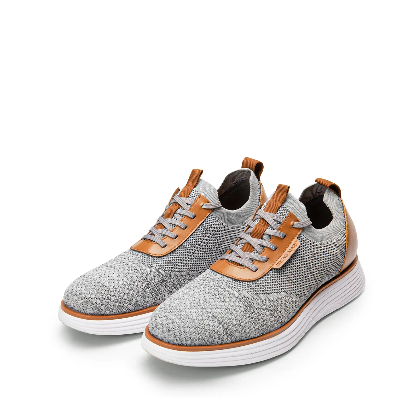 BRUNO MARC Men's Oxfords - Round Toe Knit Mesh & PU Leather Walking Shoes with Lightweight EVA Sole, Arch Support, Flexible Breathable Design, Work Sneakers, Casual Trainers, Less Foot Fatigue, Office-Ready, Weekend-Ready for Office to Errands Transitions