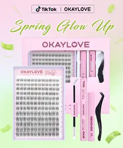 OKAYLOVE Invisible Band Lash Clusters Kit, 8-16MM Natural Wispy Cluster Lashes with 1-2 Weeks Long-lasting Lash Bond and Seal, Tweezers and Remover DIY at Home Easily for Natural  Clean Girls Makeup Gifts