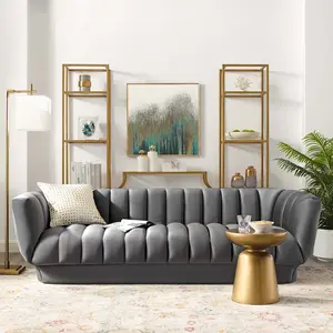 Modway Entertain Vertical Channel Tufted Performance Velvet Sofa in Gray