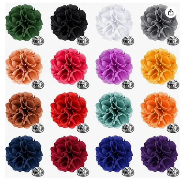 16 PCS Lapel Flowers for Men Suits Flower Lapel Pins for Men Brooch Pins Handmade Satin summervibes