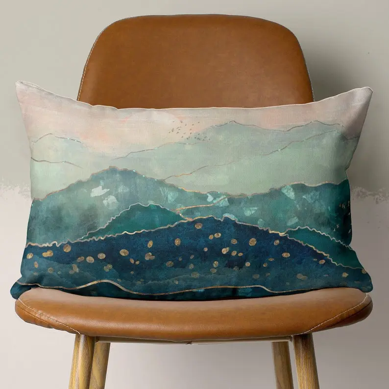 Mountain Throw Pillow WITH INSERT Green Home Décor Boho Gloomy Pillow Scenic Couch Décor