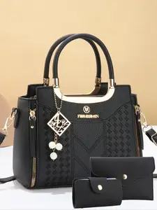 Women's Elegant Embroidered Pattern Tote Bag & Wallet, Fashionable Zipper Shoulder Bag Set, Casual Trendy Versatile High-quality Daily Commuting Bag Set