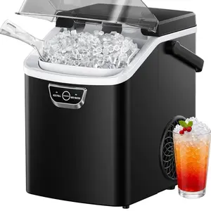 EUHOMY Nugget Ice Maker Countertop with Handle, Ready in 4 Mins, Max 40lbs/24H, Chewable Ice, Self-Cleaning, Portable Sonic Ice Maker with Basket and Scoop, for Home/Party/RV/Camping (Black