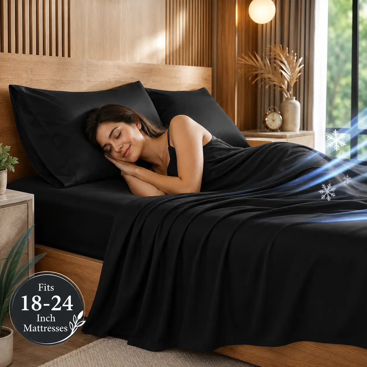 Jollyvogue 4/6 Pcs Cooling Bamboo Sheet Set – Breathable & Comfortable for Hot Sleepers, All-Season – Extra Deep Pocket (Fits 16" Mattress) – Hotel Luxury Soft & Wrinkle-Free – Includes Kids' Fitted Sheet & Pillowcases – Twin/Full/Queen/King