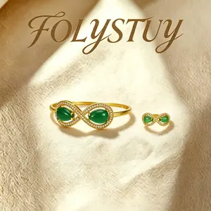 【FOLYSTUY (YNT07)】 Infinity Symbol Eternal Bracelet / Adjustable size paired with Infinity Ring, all hand-set with jade stones