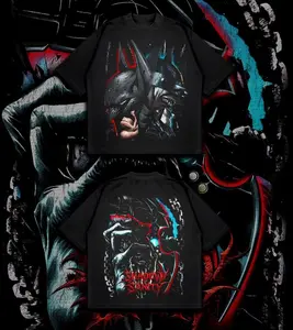 The Arkham Dark Knight Who Laugh - Darknight verse Edition Double Printed Oversize Lightweight TV series Vintage Graphic Design Top Cotton Comic Superheroes Streetwear T-Shirt Clothes Menswear Womenswear.