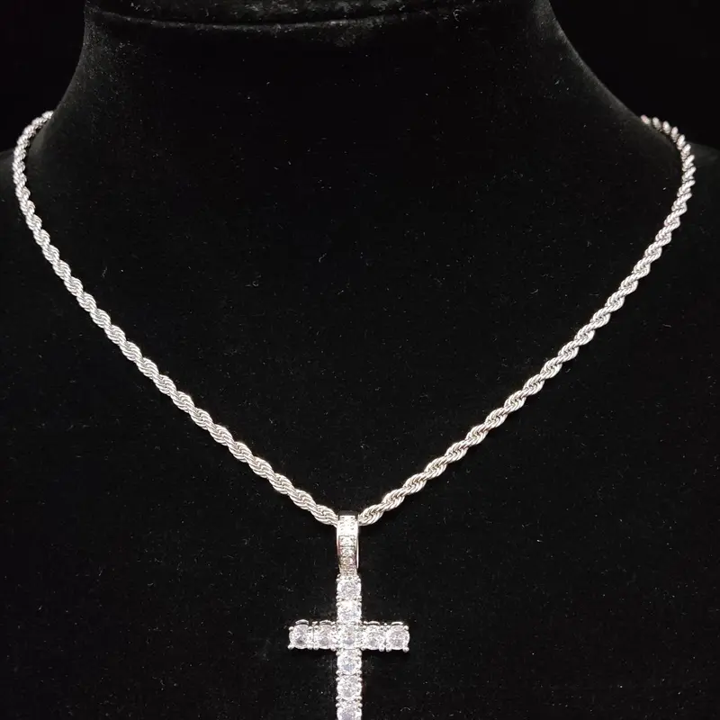 Fashion Rhinestone Stylish Design Cross Pendant Necklace, Coptic Cross Necklace, Stainless Steel Matching Necklace Jewelry for Men & Women for Daily Wear Or Party, Hip Hop Fashion Accessories, Cross Necklaces, Fashionable Accessory