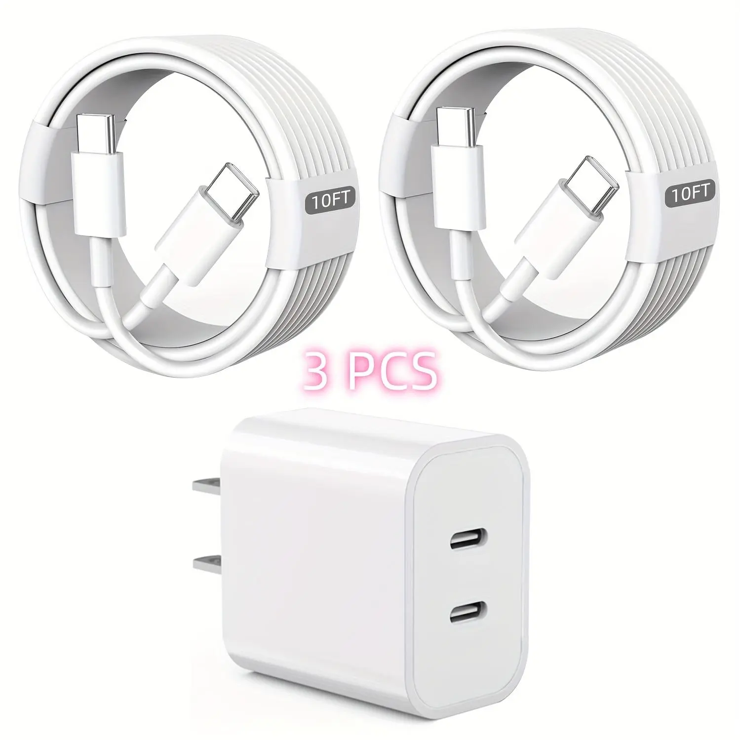 Dual Port USB Fast Type C Charger Fast Charging Plug For Moto G Power 2025, G Stylus 2024, G Pure, G Play, X50 Ultra, For Motorola Edge 50 Pro, Edge+, Razr 50/40 Ultra, Pixel 8 7Pro; 20W PD C Wall Charger Box, 10FT/3.3FT USB C Cable Smartphone Cellphone