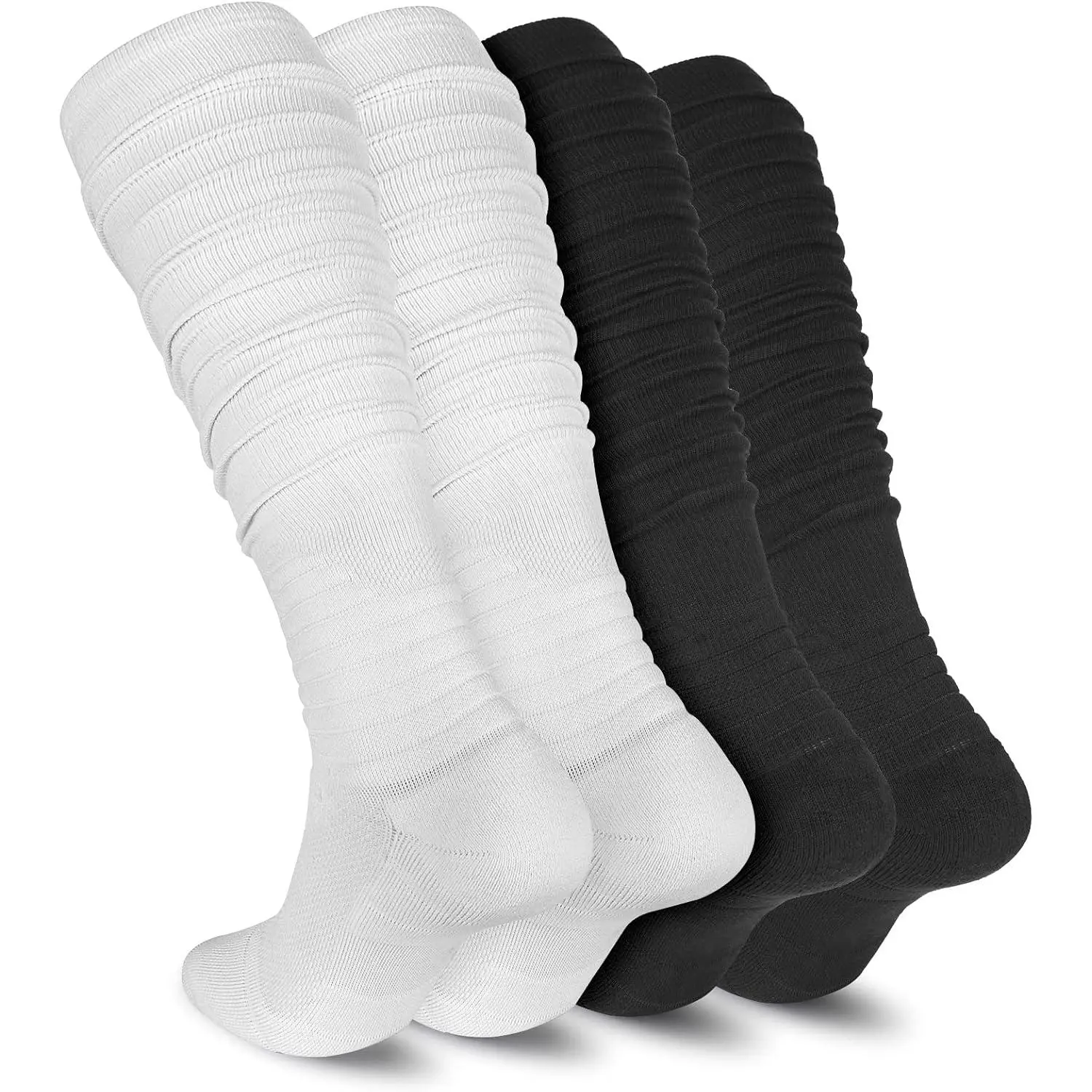 Dingcooler 2-Pack Scrunch Soccer Socks, Extra-Long Cushioned Athletic Tube Socks for Men & Women Sports Use, Cushioned Socks
