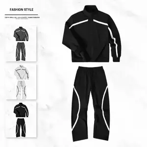 Men's Vintage Sportswear Set Black and White Patchwork Half Zip Hoodie and Joggers Trendy Unisex Casual Comfortable Skin Friendly Loose Fit Slimming Street Style Two Piece Outfit coat outdoor clothing windbreaker fit