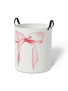 Durable Laundry Basket with Handle, Laundry Hamper, Bow Print Design, Foldable Clothes Storage Bin, Large Capacity Toy Organizer for Home Use