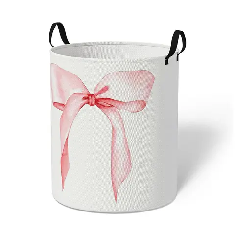 Durable Portable with Handle, Collapsible Laundry Hamper, Bow Print Design, Foldable Clothes Storage Bin, Large Capacity Toy Organizer for Home Use, Foldable Washing Basket