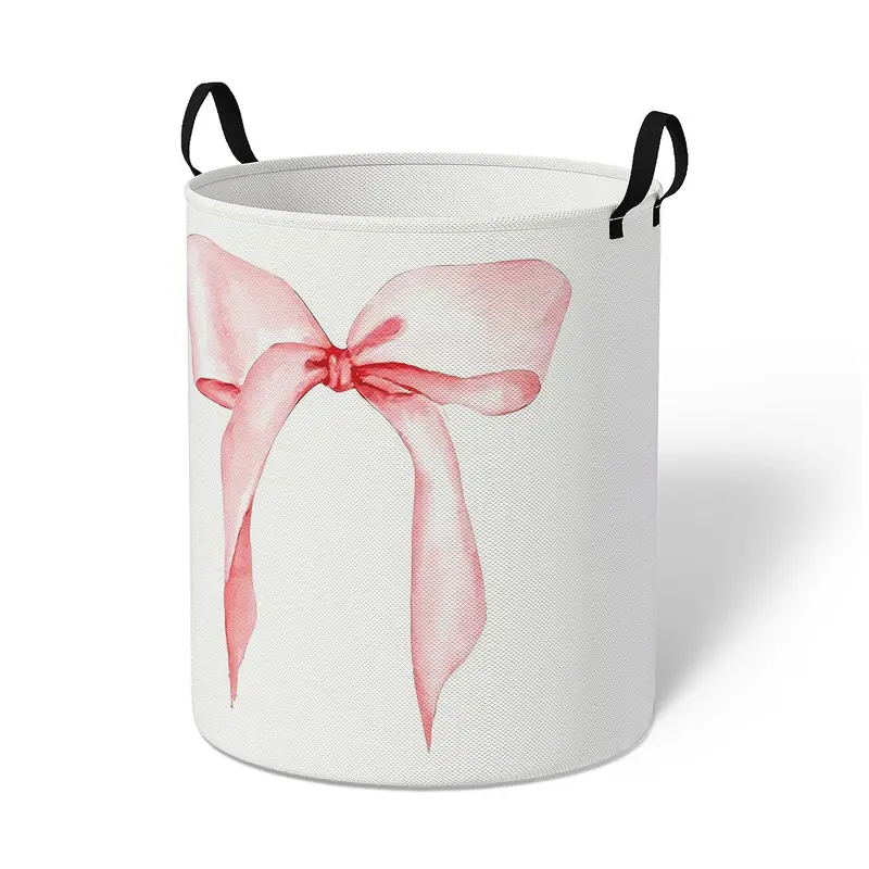 Durable Portable with Handle, Collapsible Laundry Hamper, Bow Print Design, Foldable Clothes Storage Bin, Large Capacity Toy Organizer for Home Use, Foldable Washing Basket