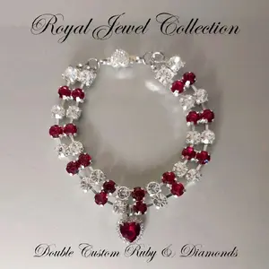 Double 2 Strand Ruby & Diamond Crystal Heart Pet Collar Necklace Magnetic Breakaway Safe for Dogs & Cats