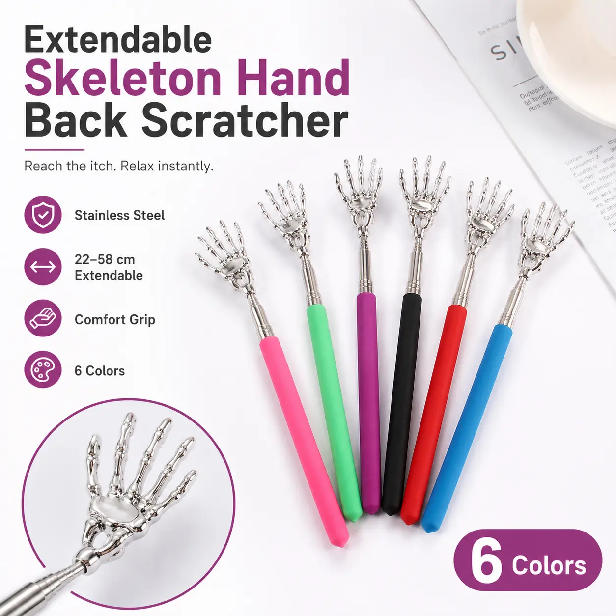 Portable 21cm Stainless Steel Telescopic Back Scratcher - Extendable Back Massager Tool for Blood Circulation, Relaxation, Home Body Care Gift for Daily Gentle Use, Black, Ideal for Limited Mobility