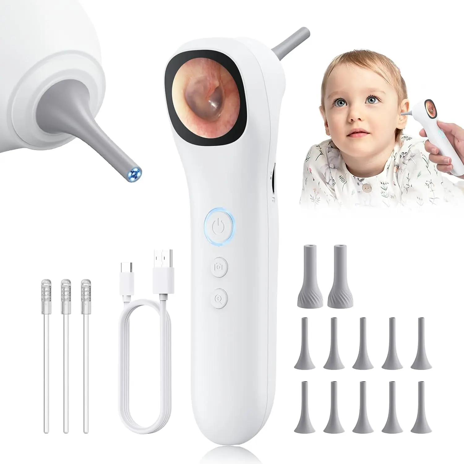 Q12 Smart Visual Ear Otoscope, 5‑in‑1 1080P HD Digital Ear Wax Removal Tool with IPS Screen, LED Light, 6 Silicone Ear Spoons & Built‑in Battery, Professional Home Otoscope for Adult Ear Nose Mouth Inspection