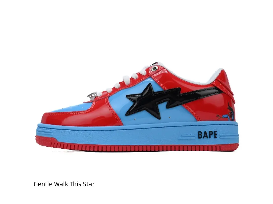 Vibrant Red Light Blue Color Block Low Cut Flat Sneakers, Glossy Patent Leather Upper, Two-Tone Red Light Blue Non-Slip Rubber Outsole, Lightweight Trendy Street Shoes For Men, Women & Teens All Seasons