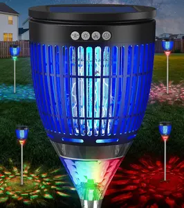 All in 1 Solar Bug Zapper Outdoor, Flame & Projection Mode, Auto/Manual Modes, 4200V Electric Mosquito Killer with Light, IPX5 Waterproof Rechargeable Fly Insect Trap for Patio Garden Camping Yard RV