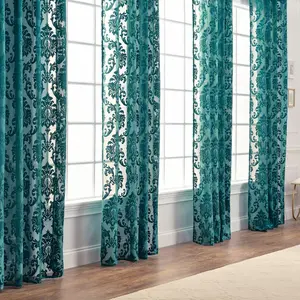 Chanasya 2pk Devore Damask Sheer Grommet Window Curtain Panels - Set of 2 - 52 x 108 Inches Long - Teal