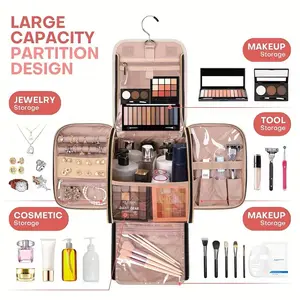 Water-Resistant Hanging Toiletry Bag & Makeup Bag for Women with Jewelry Organizer – TSA Approved Large Capacity Travel Toiletry Organizer, Waterproof Cosmetic Case with 360° Swivel Hook and Clear Pockets for Travel Essentials