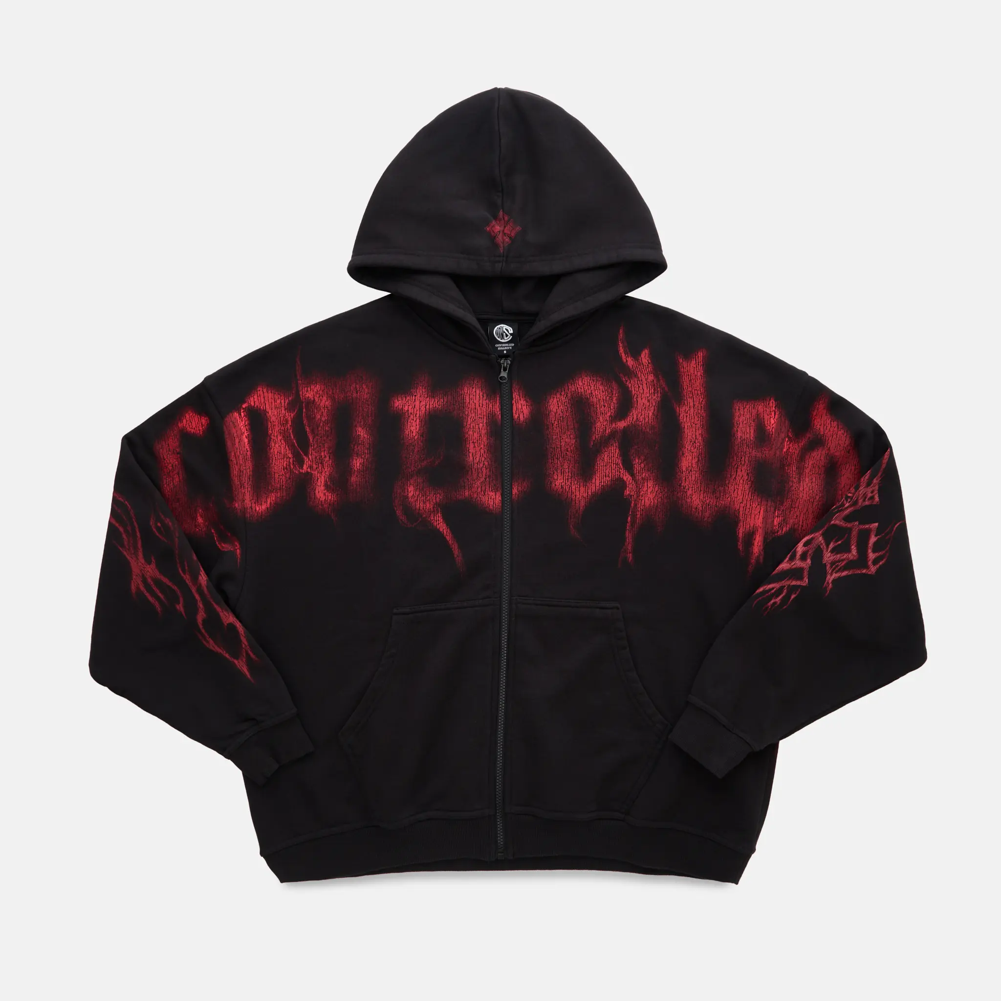 Ghost Zipup Red | Controlled Insanity | 470 GSM Smoke Zip-Up Hoodie | Gym Streetwear Black Graphics