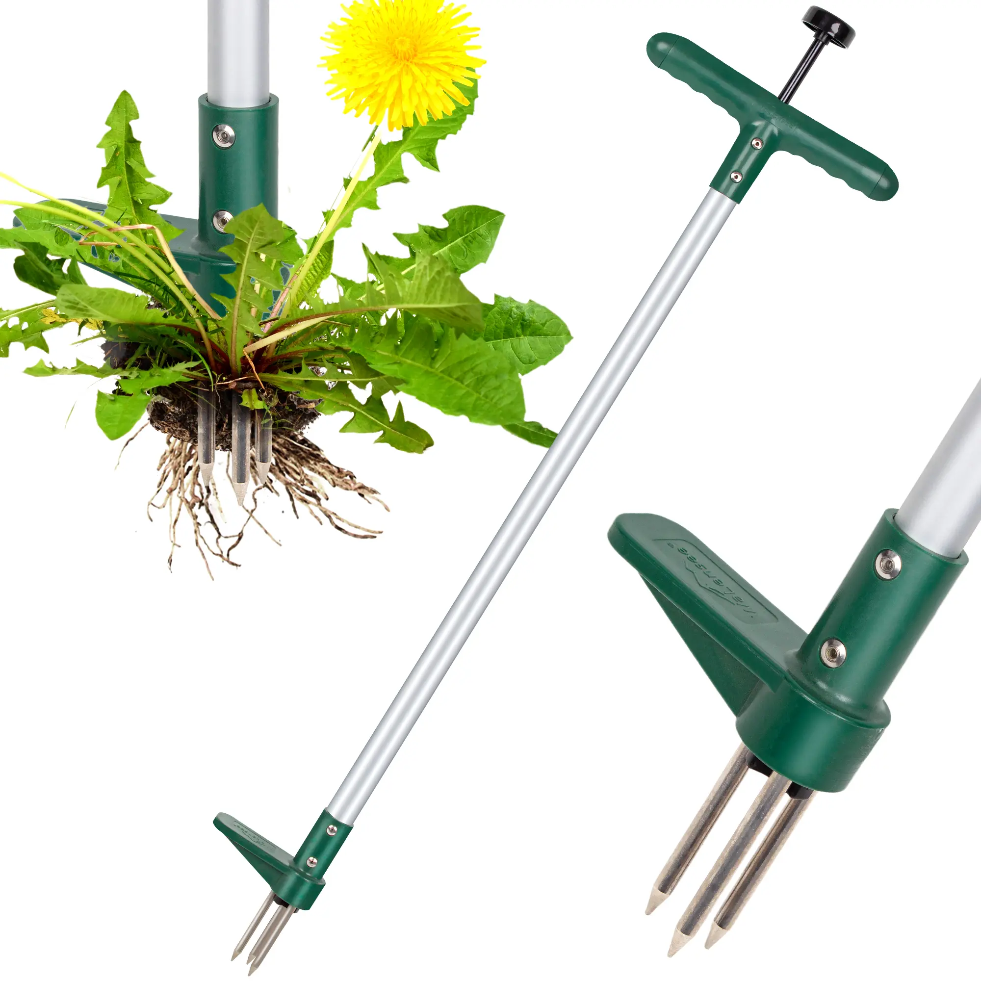 Walensee Garden Stand Up Weeder Tool - 39 inches Long Handle, 3-Claw Stainless Steel Head, Lawn Maintenance & Gardening Tool for Homeowners, No Chemicals, Simple Step-and-Lift Dandelion Removal