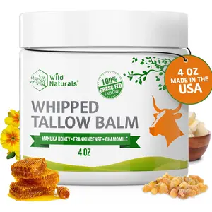 Wild Naturals Whipped Tallow Balm for Face & Body - 100% Grass-Fed Tallow with Honey Chamomile & Evening Primrose - Deep Moisture Eczema Relief Skin Repair Dewy Glow - Unscented Non-Greasy All-Natural Moisturizer for Dry Skin & Anti-Aging - 4oz Made in US
