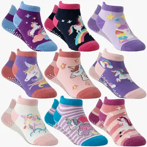 9 Pairs Of Baby Girls Toddlers Grips Socks Kids Non Slip Anti Skid Ankle Unicorn Cotton No Show Socks With Grippers Gift Socks