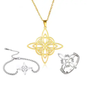 Witch knot necklace ring bracelet three-piece set hollow female jewelry fashion accessories